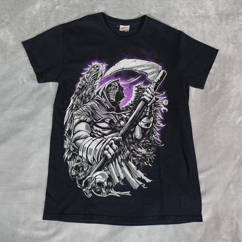 Grim Reaper Wings T Shirt Mens S Grunge Vintage Style Faded Black